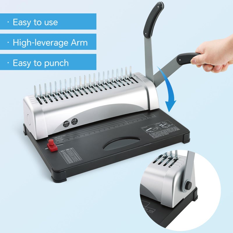 FLK Tech Binding Machine with Starter Combs Set for A4-21 Hole / 450 Sheets Paper Punch Binder - Image 4